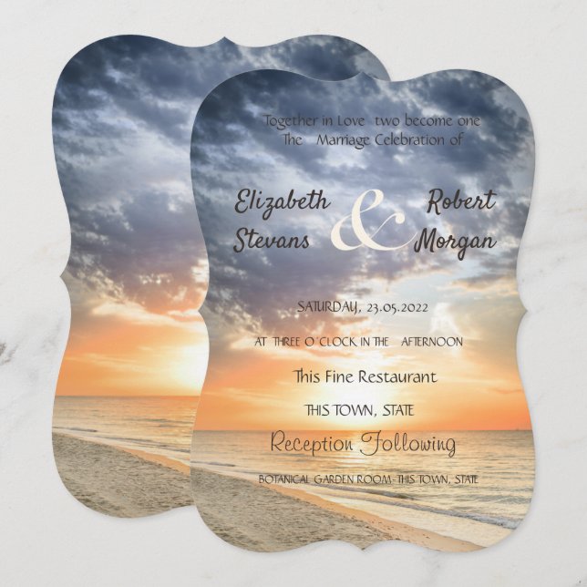 Invitación Boda de luces de cadena Beach Sunrise (Anverso / Reverso)