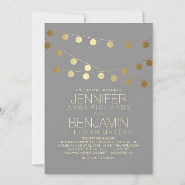 Invitación Boda de luces de cadena de efecto de Relieve metal (Anverso)