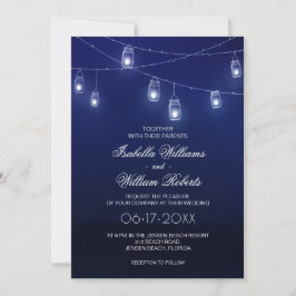 Invitación Boda de luces de cadena Navy Blue & Silver Mason J