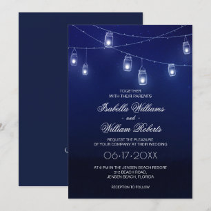 Invitación Boda de luces de cadena Navy Blue & Silver Mason J
