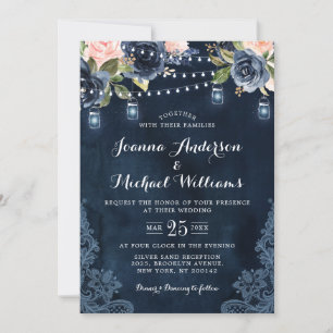 Invitación Boda de luces de cadena rosa rosa azul de la Marin