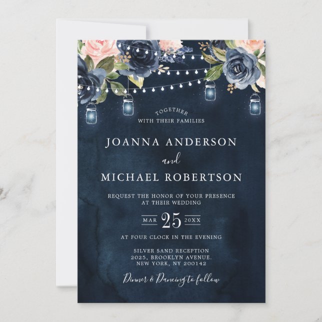 Invitación Boda de luces de cadena rosa rosa azul de la Marin (Anverso)