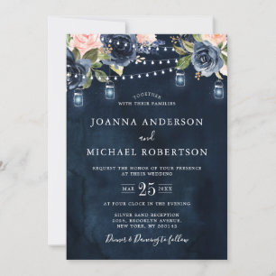Invitación Boda de luces de cadena rosa rosa azul de la Marin