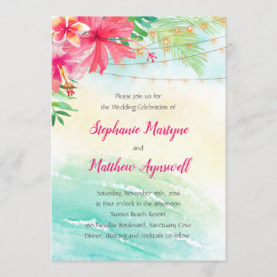 Invitación Boda de luces de cadena tropical de playa