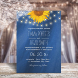 Invitación Boda de luces de cadena y girasol de país