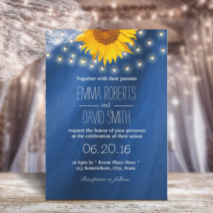 Invitación Boda de luces de cadena y girasol de país