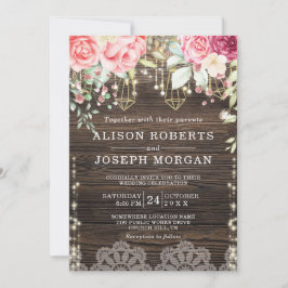Invitación Boda de luces de cuerda floral de madera de estilo