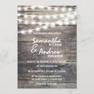 Invitación Boda de luces de cuerda y madera rústica