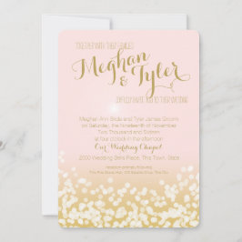 Invitación Boda de luces de destello rosadas y doradas de Rub