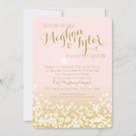 Invitación Boda de luces de destello rosadas y doradas de Rub