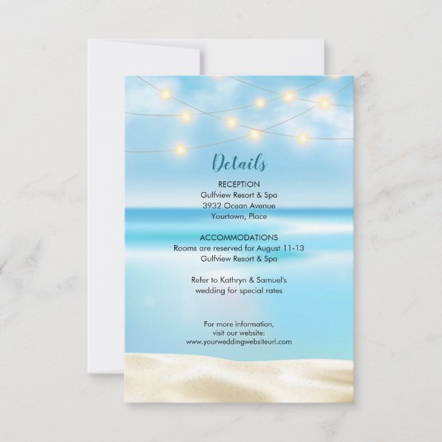 Invitación Boda de Luces de Hadas de Playa del Océano Inserci (Anverso)