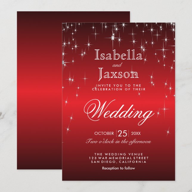 Invitación Boda de luces de la estrella roja de Twinkle (Anverso / Reverso)