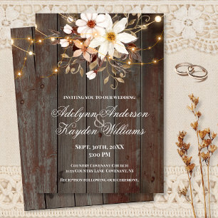 Invitación Boda de Luces Florales de Madera Rústica Moderna