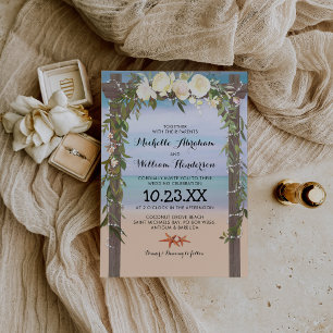 Invitación Boda de luces florales de pérgola de playa tropica