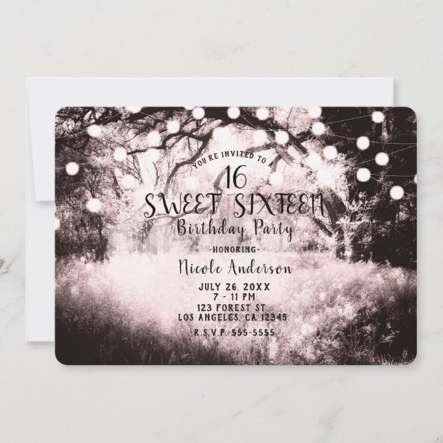 Invitación Boda de Luces Forestales Encantadas Rosa de Rubor  (Anverso)