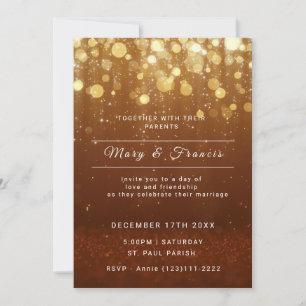 Invitación Boda de luces y brillo de oro y cobre