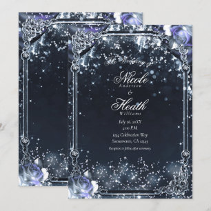 Invitación Boda de luces y Rosas de chispa de color morado pl