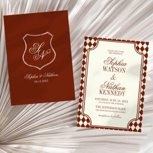 Invitación Boda de lujo antiguo dinero burgundy marfil