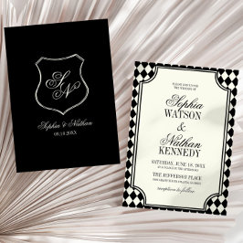 Invitación Boda de lujo antiguo dinero negro marfil vintage
