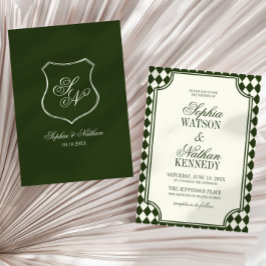 Invitación Boda de lujo antiguo dinero verde vintage marfil
