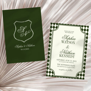 Invitación Boda de lujo antiguo dinero verde vintage marfil
