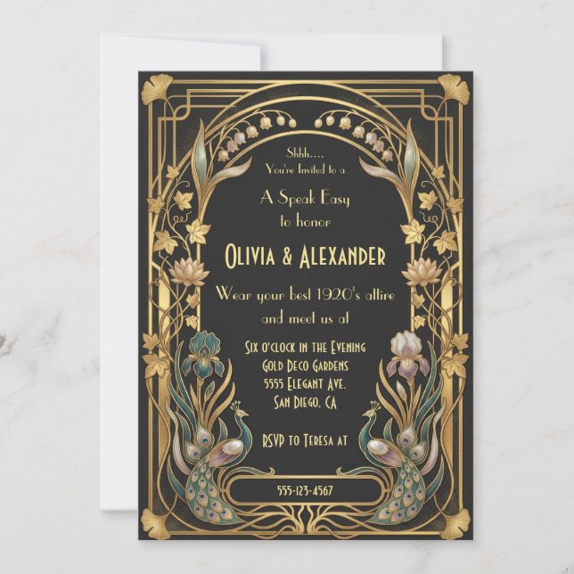 Invitación Boda de lujo Art Deco Speakeasy Fiesta (Anverso)