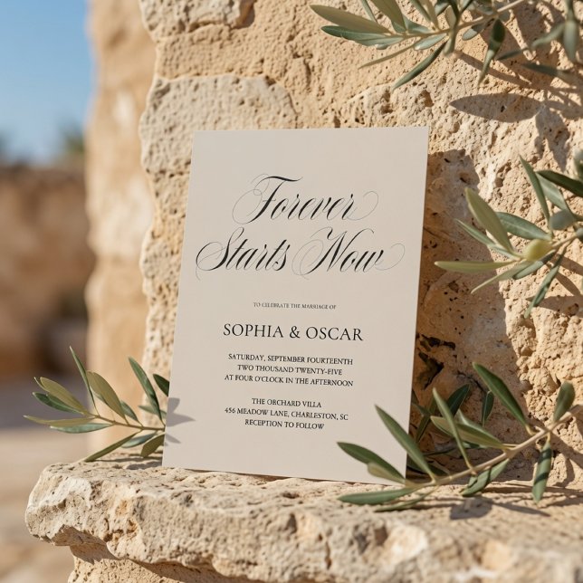Invitación Boda de Lujo Beige Forever Starts Now (Subido por el creador)
