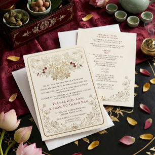 Invitación Boda de Lujo Bilingüe Vietnamita Inglés