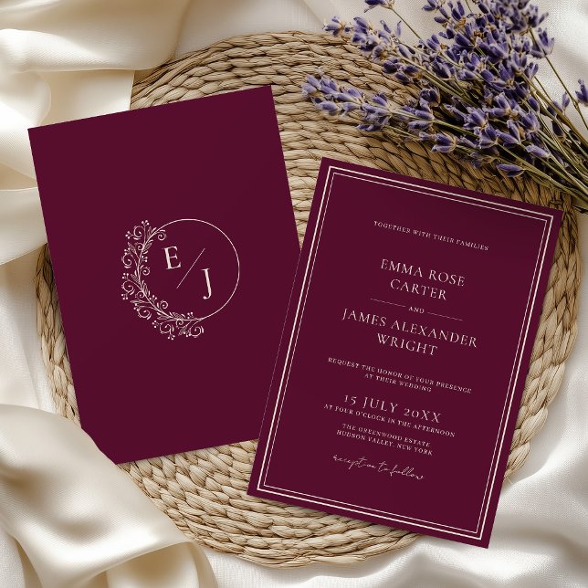 Invitación Boda de lujo burgundy de dinero antiguo (Subido por el creador)