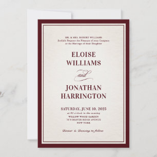 Invitación Boda de lujo burgundy moderna con dinero antiguo