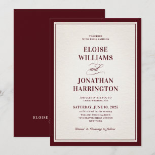 Invitación Boda de lujo burgundy moderna con dinero antiguo f