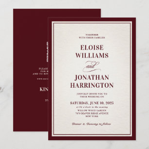 Invitación Boda de lujo burgundy moderna y dinero antiguo for