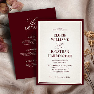 Invitación Boda de lujo burgundy moderna y formal con dinero 
