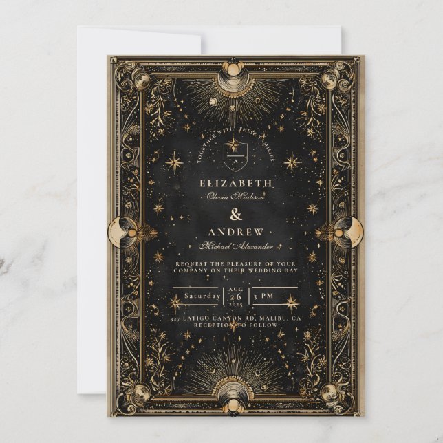 Invitación Boda de Lujo Celestial de Medianoche (Anverso)