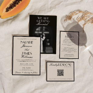Invitación Boda de Lujo Clásica en Blanco y Negro para Dinero