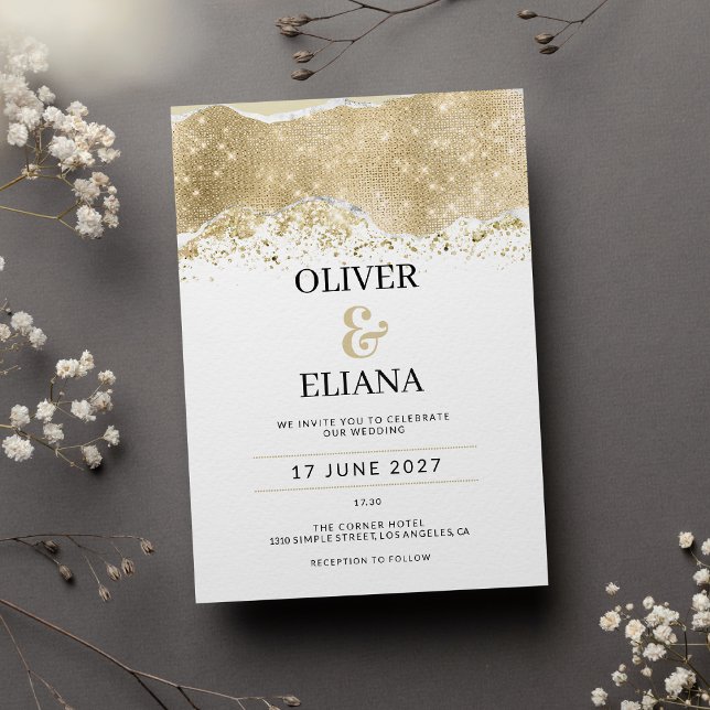 Invitación Boda de lujo con brillo de plata y oro blanco (Luxury white silver and gold glitter Wedding)