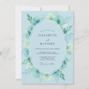 Invitación Boda de lujo con follaje pintado en Aqua