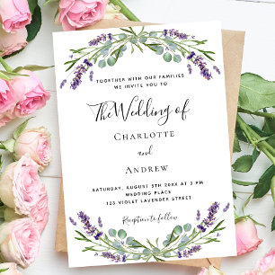Invitación Boda de lujo con guiones de flores violetas de lav