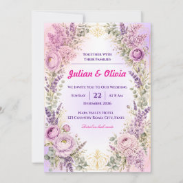 Invitación Boda de Lujo con Lavanda Púrpura y Ranunculus