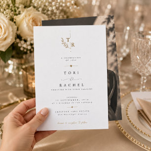 Invitación Boda de lujo con monograma botánico con foto
