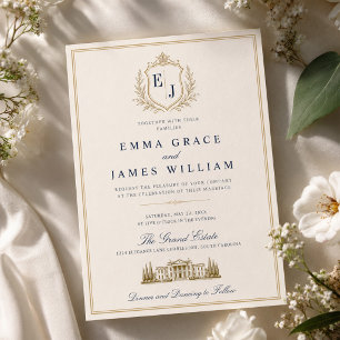 Invitación Boda de lujo con monograma de dinero antiguo