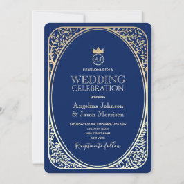 Invitación Boda de lujo con monograma dorado de la Marina