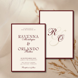Invitación Boda de Lujo con Monograma Marfil Borgoña Dinero A