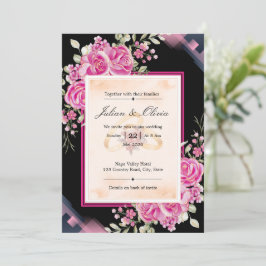 Invitación Boda de lujo con rosas negras y fucsia