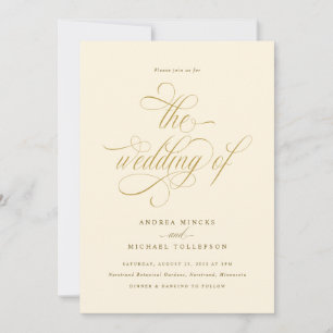 Invitación Boda de lujo crema y dorada elegante