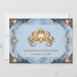 Invitación Boda de lujo de caballito de mar en la playa azul 