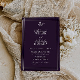 Invitación Boda de lujo de ciruela monograma