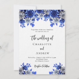 Invitación Boda de lujo de flores azules azules reales