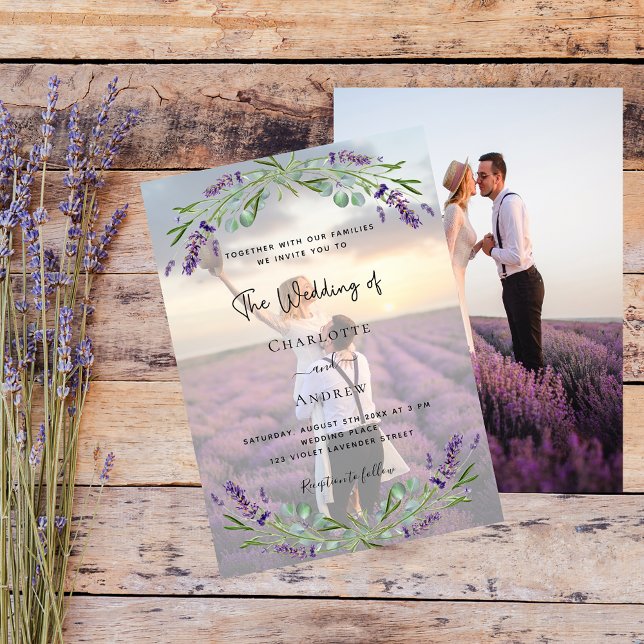 Invitación Boda de lujo de flores de lavanda fotográfica (Subido por el creador)