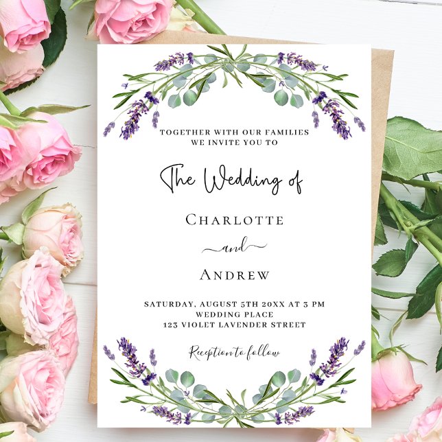 Invitación Boda de lujo de flores moradas de lavanda (Subido por el creador)